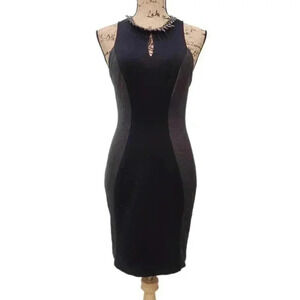 Guess Jewel Neck Spandex Party Pencil Bodycon Mini Dress, Black/Gray, Women's 6